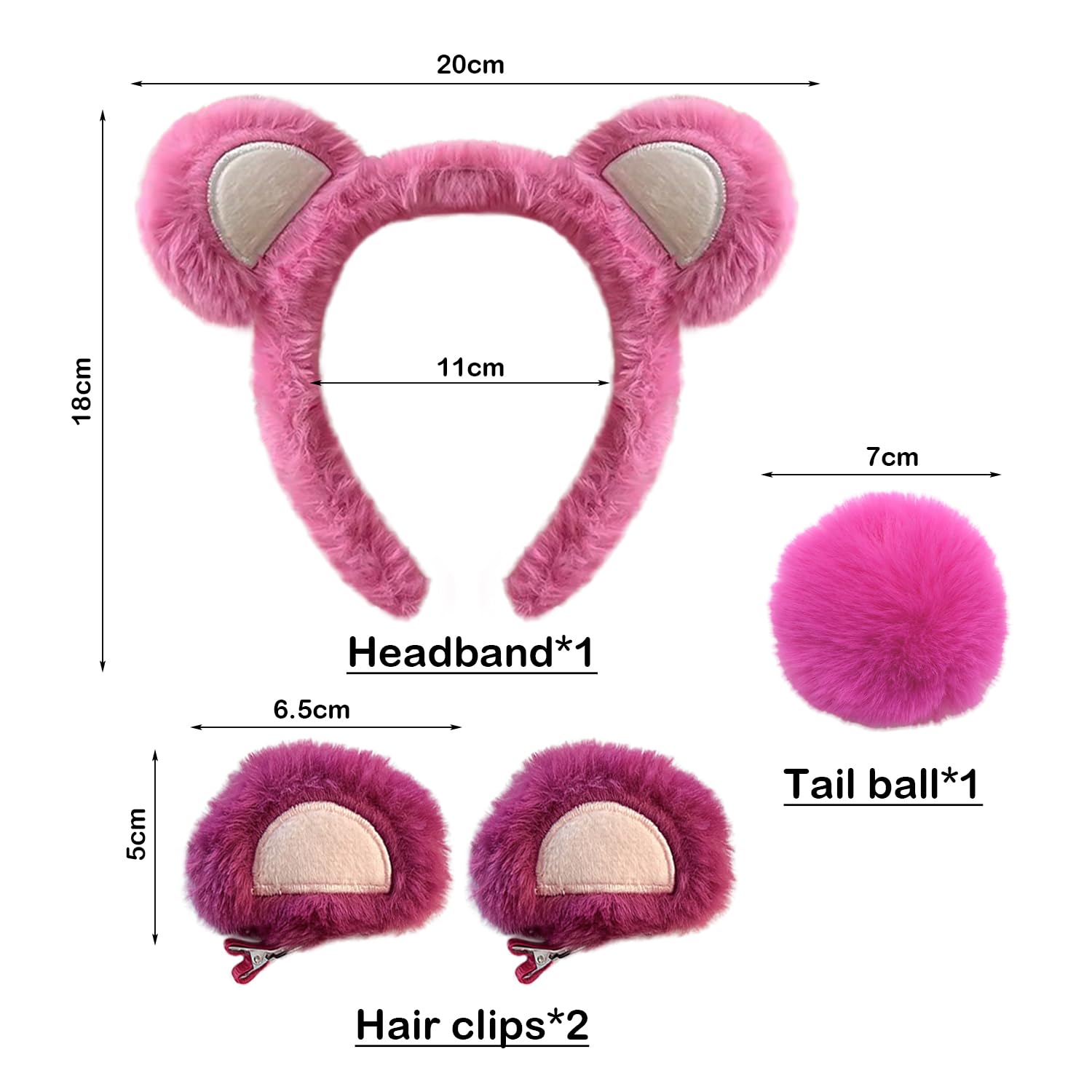 TVSVKWE 1 Piece Bear Headband, 1 Piece Pink Hairball And 1 Pair Of Bear Ear Hairpins, Role-Playing Props - Image 2
