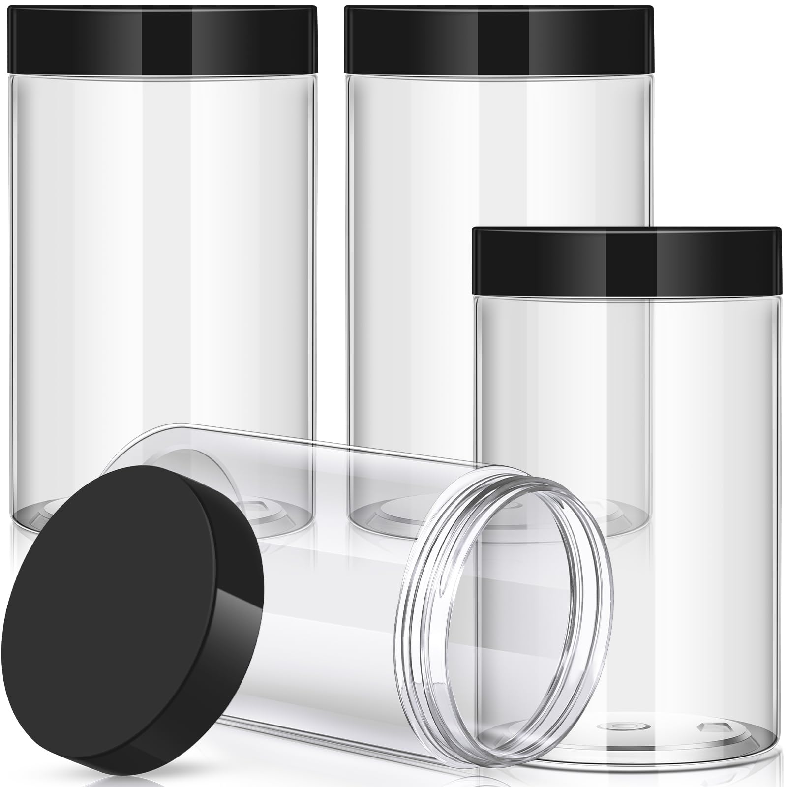Patelai 4 Pieces Wide-mouth Plastic Container, 32 Ounce, Black