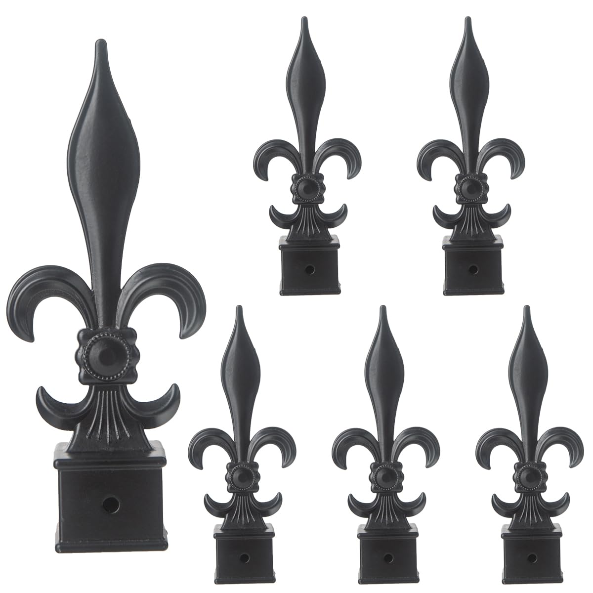 Fence Finials Fleur De Lis High-Impact Aluminium Alloy Black Finial Fence Topper Trident Spear Post Caps Replacement Part, 6 Pack (1inch)