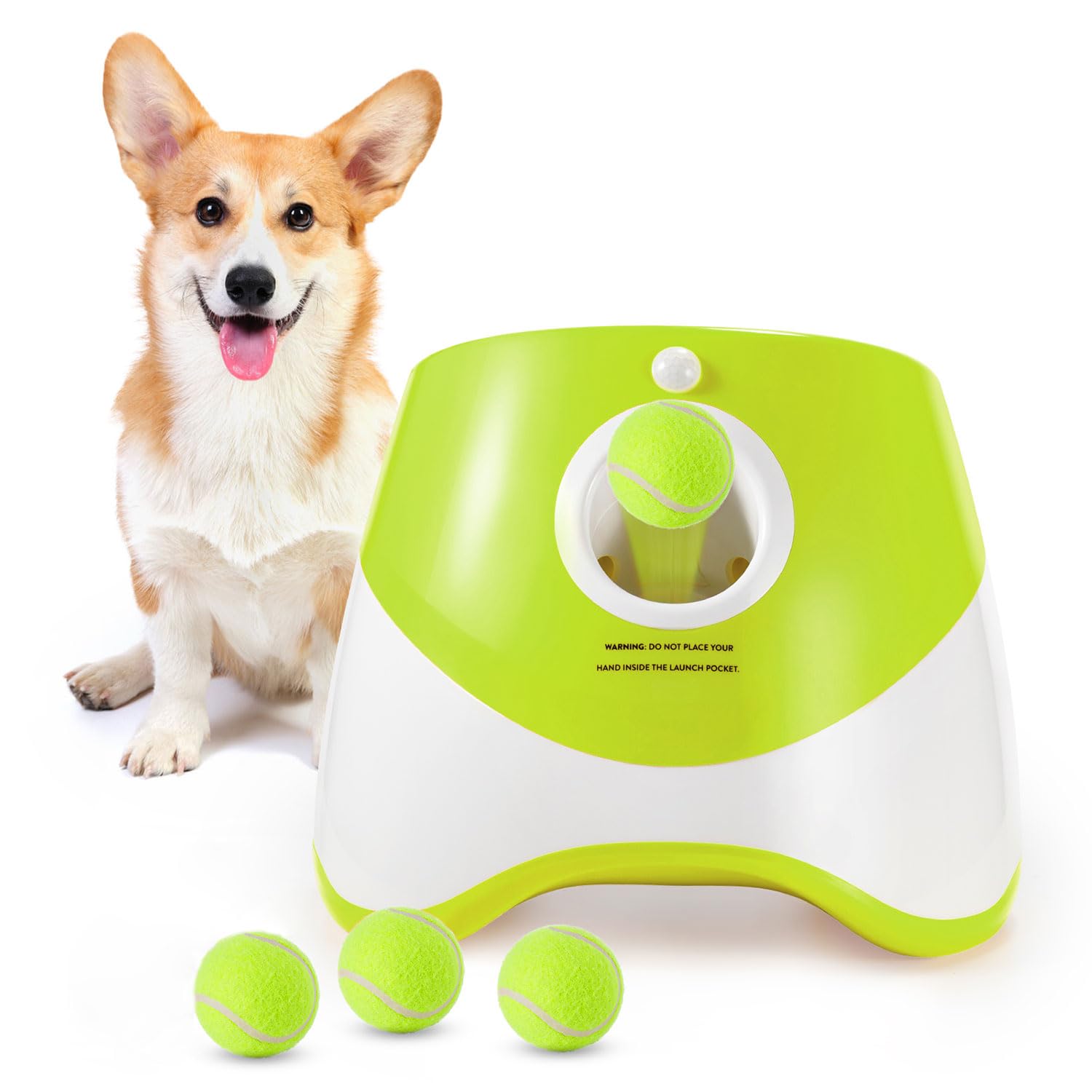 Máquina lanzadora de pelotas para perros automática, para perros con 3 anchuras de lanzamiento, recargable y portátil, incluye 3 pelotas de tenis, juguete interactivo para perros para interior