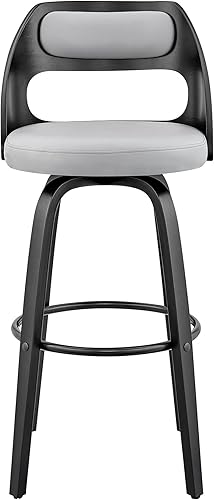 Miniatura 161 de Armen Living Jayden - Taburete de bar moderno giratorio de piel sintética gris y madera de nogal de 26 pulgadas para encimera de isla de cocina