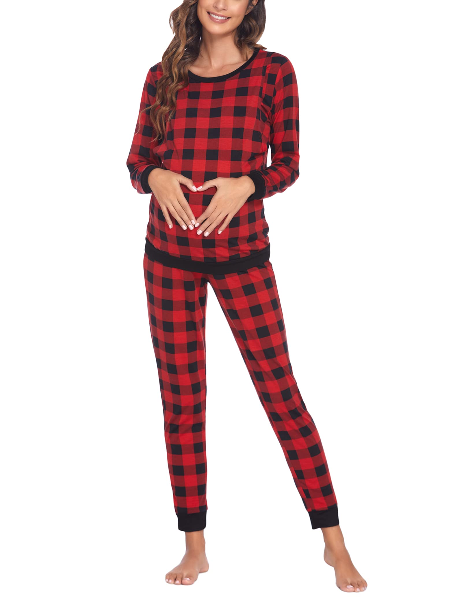 Ekouaer Pigiama Donna Premaman Pigiami maternità Invernali Manica Lunga Due Pezzi Abbigliamento da Notte Morbido, S-XXL