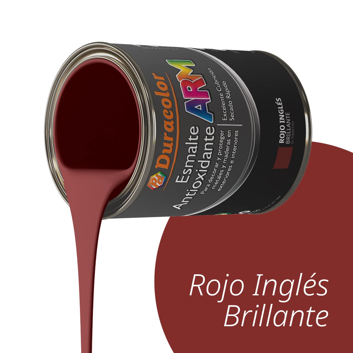 Esmalte Antioxidante ARM - Color Rojo Inglés - 4 Litros - Superficie Exterior e Interior - Acabado Brillante y de Rápido Secado - Excelente Dureza y Resistencia - Duracolor