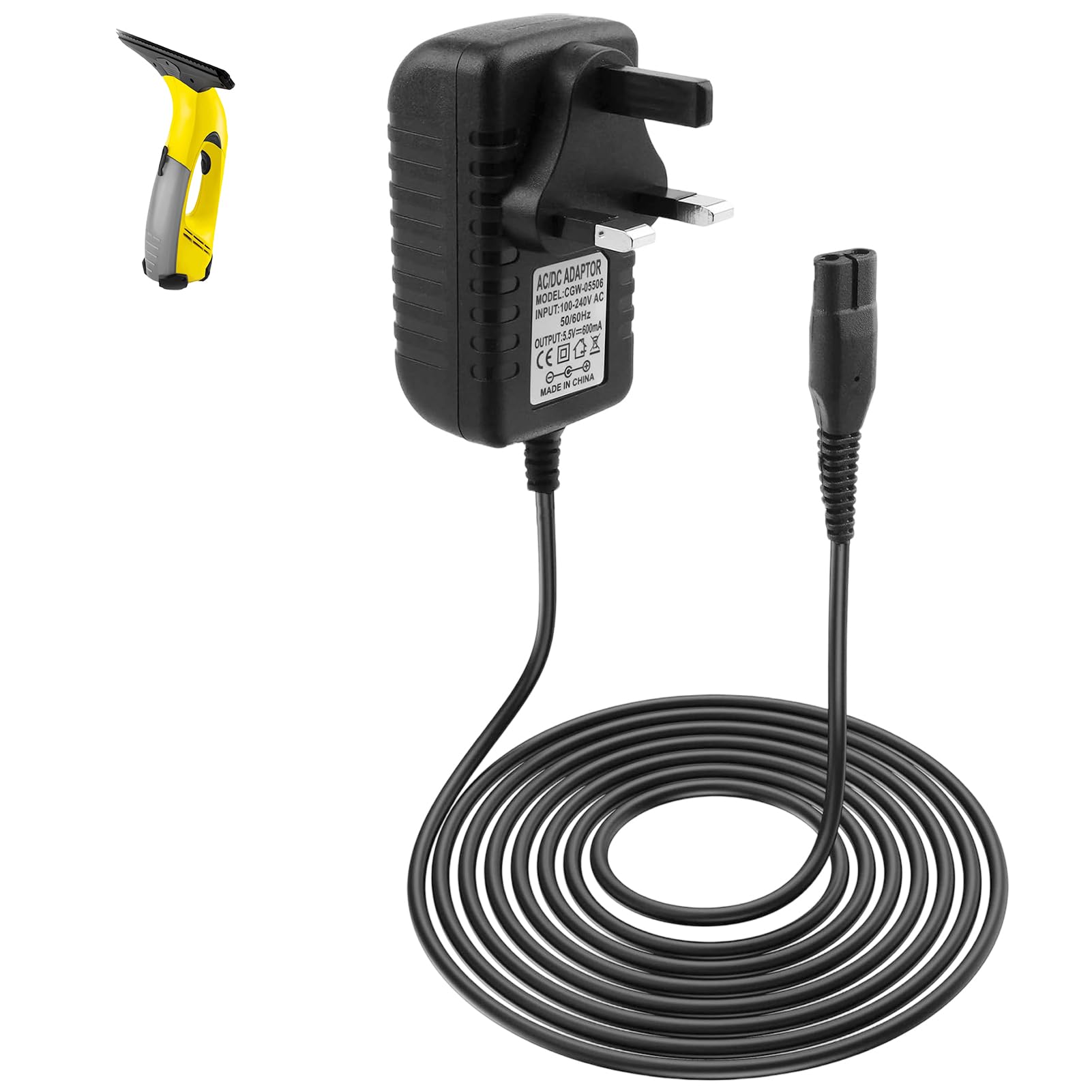 5.5V Charger for Karcher Window Vac Cleaner, 5.5V 600ma Replacement Power Cable for Karcher Window Cleaner Charging Lead for WV2, WV50, WV55, WV60, WV70, WV70 Plus, WV60 Plus Power Supply