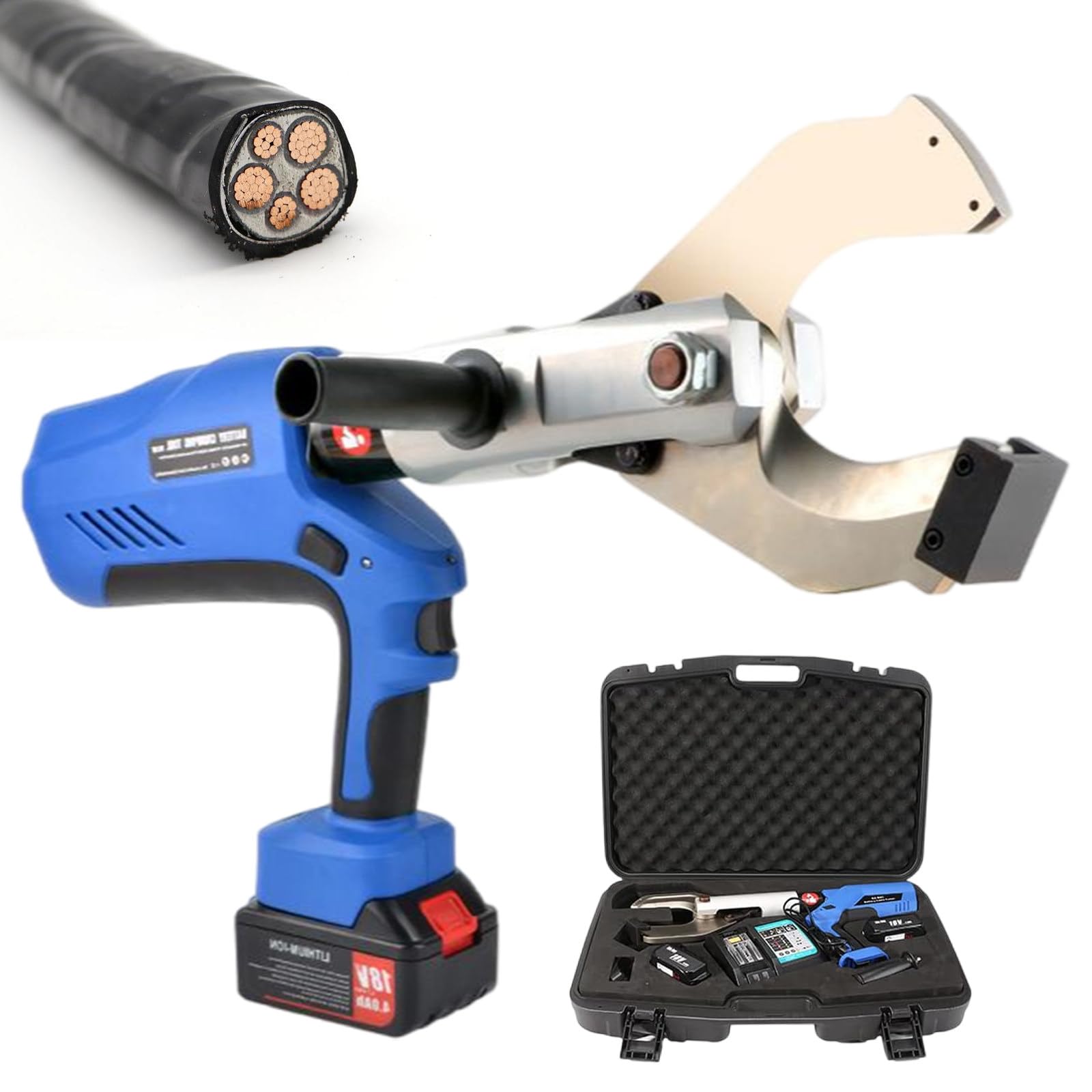 JozyJul Hydraulic Cable Cutter Wire Cutter, 250KN Electric Ratchet Cable Cutter with LED Display/Battery, Φ85MM-120MM Wire Cutting Tool for Al and Armored Cu/Al Cable 120MM