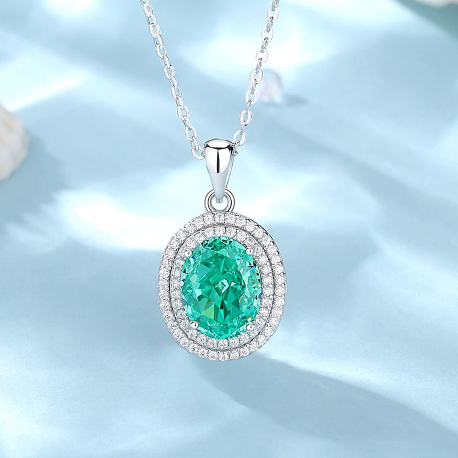 Collar con colgante para mujer, cadena de oro blanco de 9 quilates, 14 quilates y 18 quilates, 4 puntas ovaladas con paraiba y moissanita creadas de 3 quilates, collares verdes plateados para
