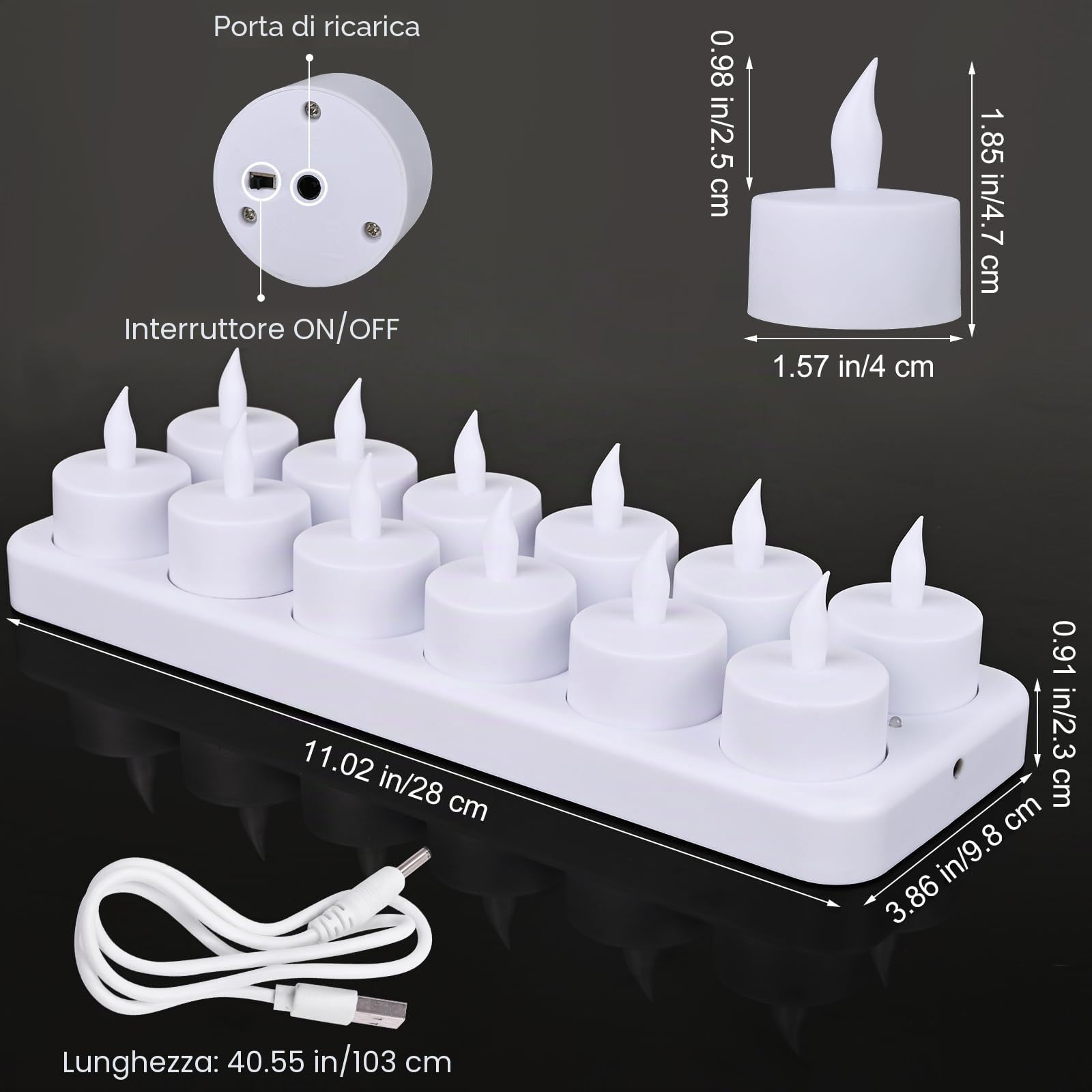 Ricaricabili Tea Light Candele Led con Telecomando, Set di 12 Candele Senza Fiamma con 12 Tazze Opache, Senza Fiamma, Luce Calda, per Matrimoni, Candeline Compleanno (12 Candeline)