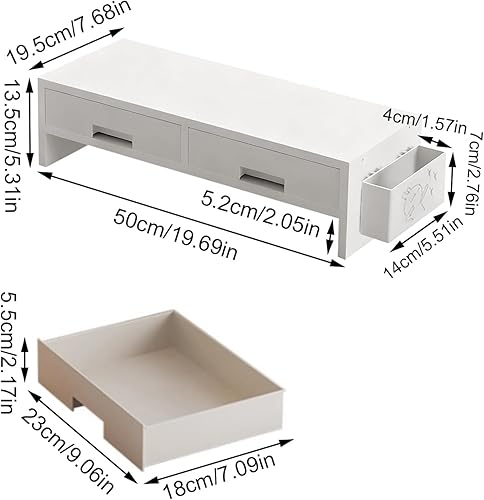 Miniatura 7 de Soporte elevador para monitor de escritorio, organizador de doble cajón, estante de escritorio ergonómico, estante de almacenamiento ajustable