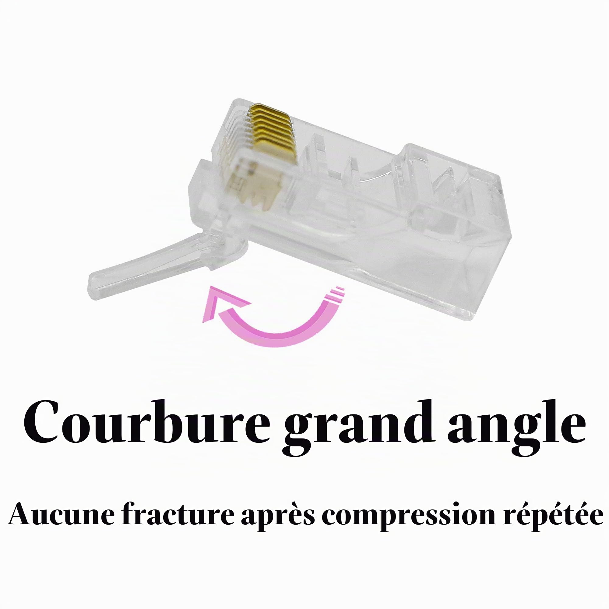 Lot de 100 fiches modulaires RJ45 CAT6 à sertir 8P8C - Connecteurs RJ45 22-26 AWG pour câble torsadé CAT5, CAT5E, CAT6 UTP