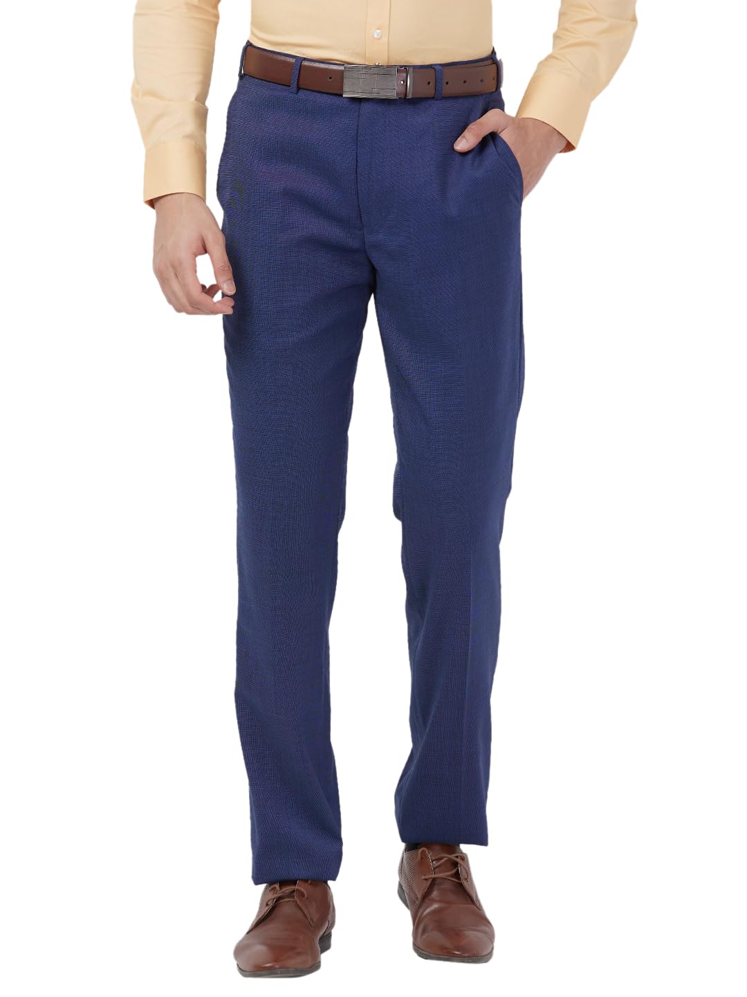 park avenue Men Luxus Fit Solid Pattern Poly Wool Blend Flat Front Formal Trouser Blue-picture-16