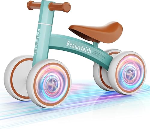 Bicicleta de equilibrio de bebé para niños de 1 año, primera bicicleta para niños pequeños con 4 ruedas de iluminación coloridas, bicicleta de