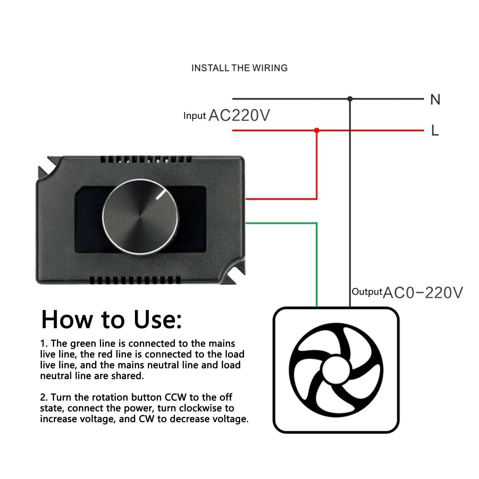 WF-850 Contrôleur De Vitesse De Moteur, AC 220V Régulateur Commutation De Contrôle Continu, Contrôleur Vitesse Ventilateur Variable, Régulateur Commutateur Commande Continu Pour Régulation (2000w)