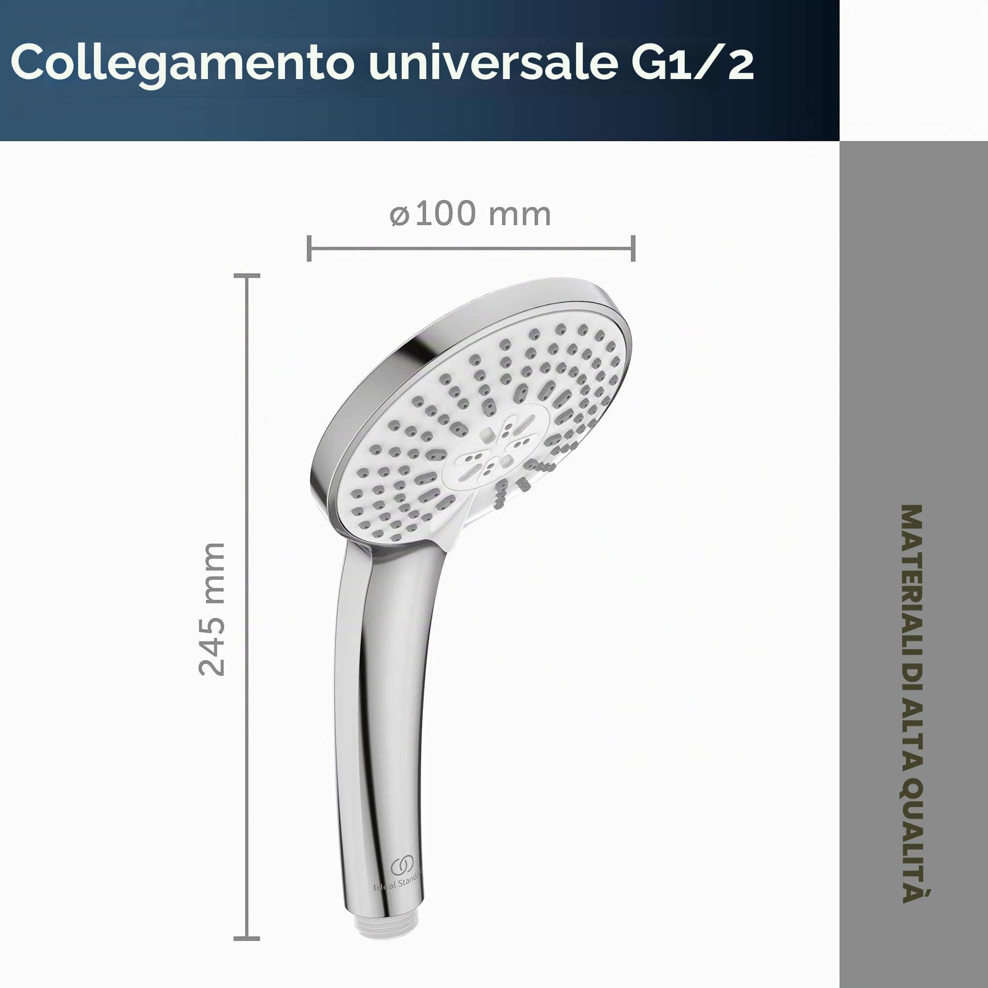 Ideal Standard Idealrain Doccia Multifunzione Soffione Doccia a Risparmio Idrico 3 Tipi Getto Cromato Ø 10 cm