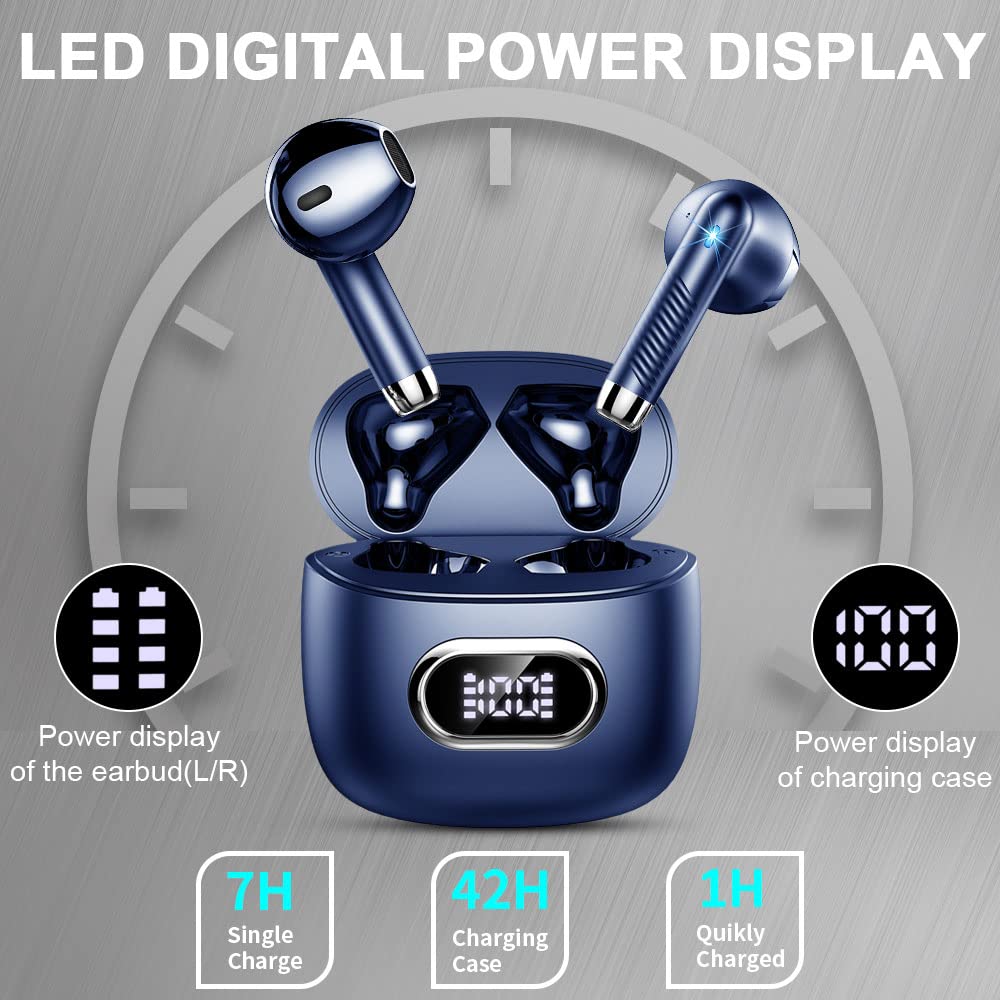 Cuffie Bluetooth 5.4, 2025 Auricolari Bluetooth 56H Stereo Cuffie Wireless In Ear con 4 ENC Mic, Cuffie Senza Fili Cancellazione Rumore Cuffiette Sport IP7 Impermeabili Earbuds LED Display Blue - Vista 2