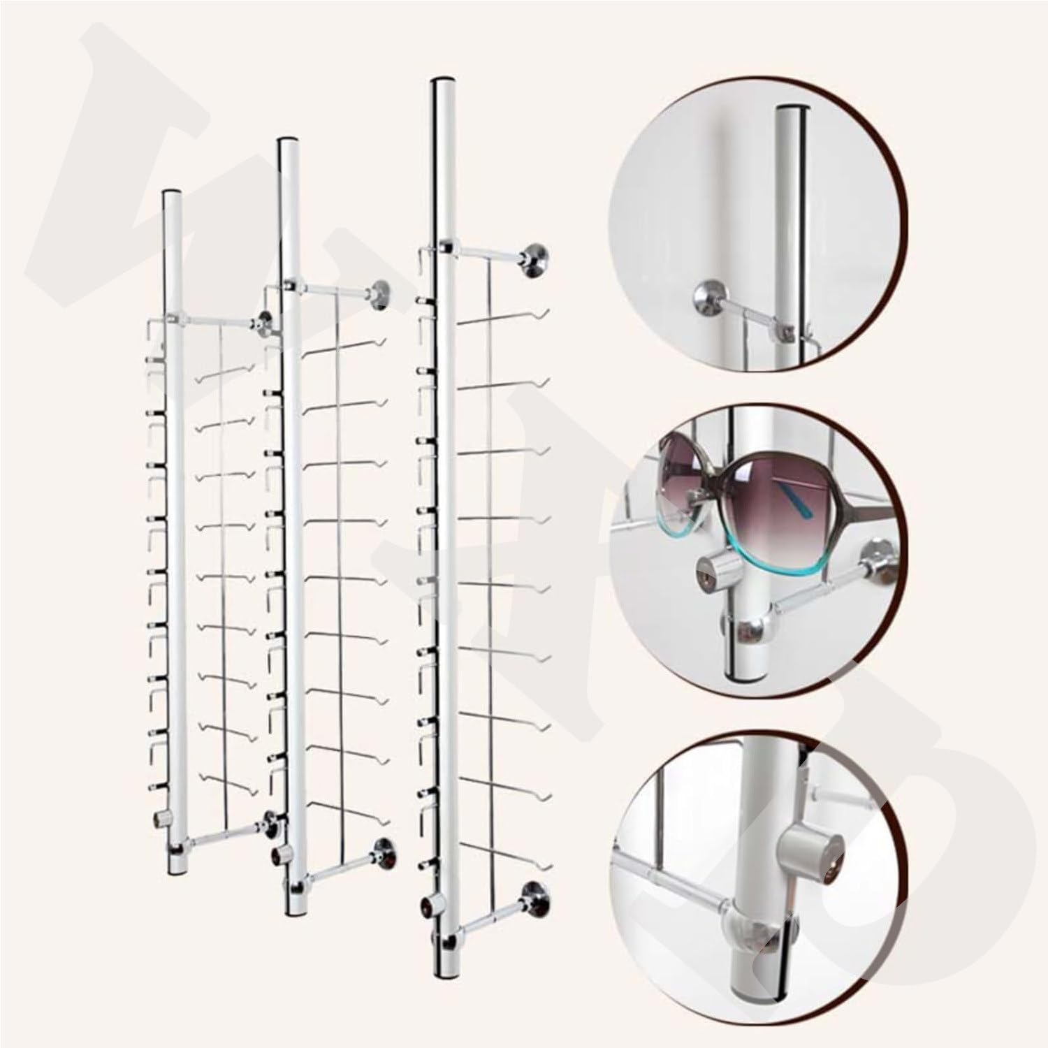 Soporte de exhibición de gafas de sol de aluminio con cerradura, solución segura de almacenamiento para el hogar y venta al por menor para múltiples marcos