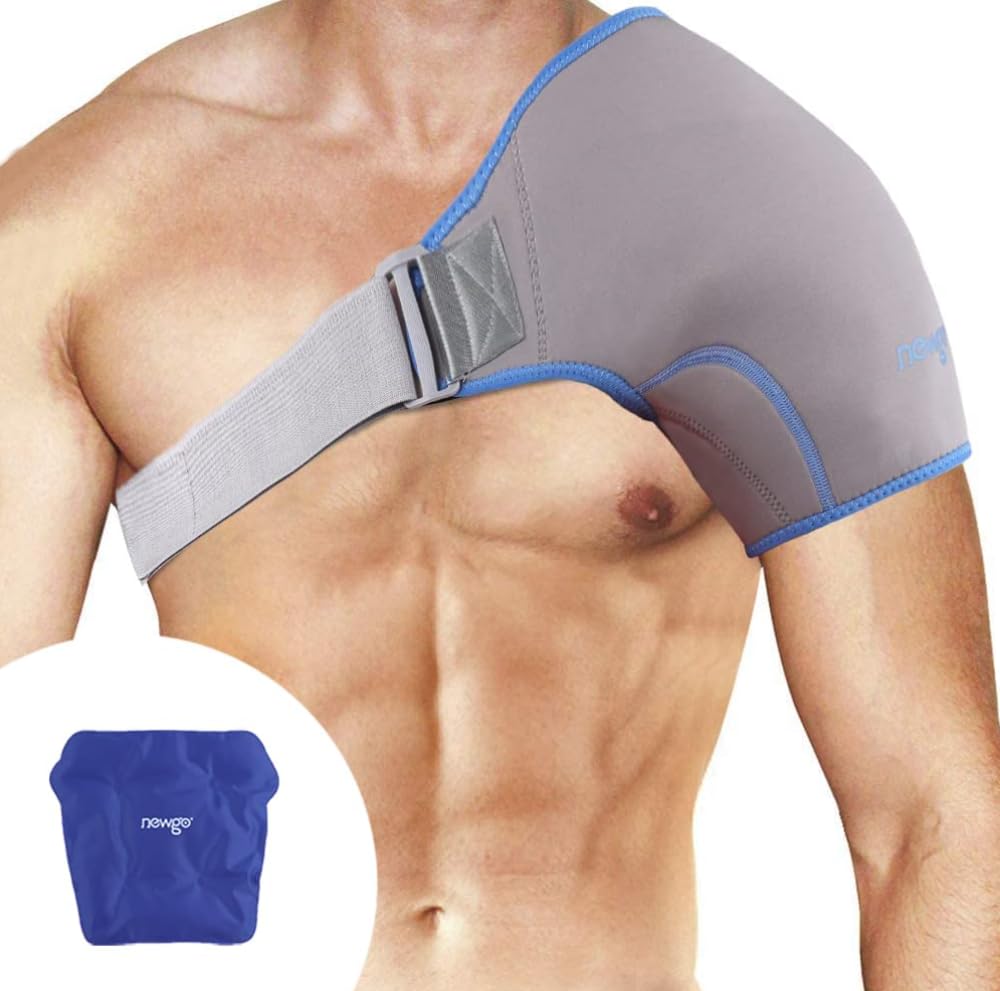 NEWGO Shoulder Ice Pack Rotator Cuff Cold Therapy, FSA HSA Eligible, Shoulder Ice Pack Wrap Cold Pack for Pain Relief, Recovery After Surgery, Sore Muscles, Tendonitis- Gray