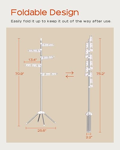 Miniatura 5 de Tendedero plegable, tendedero trípode de 179.9 cm para 35 piezas de ropa, con barras ajustables en altura y giratorias, ahorro de espacio, acero