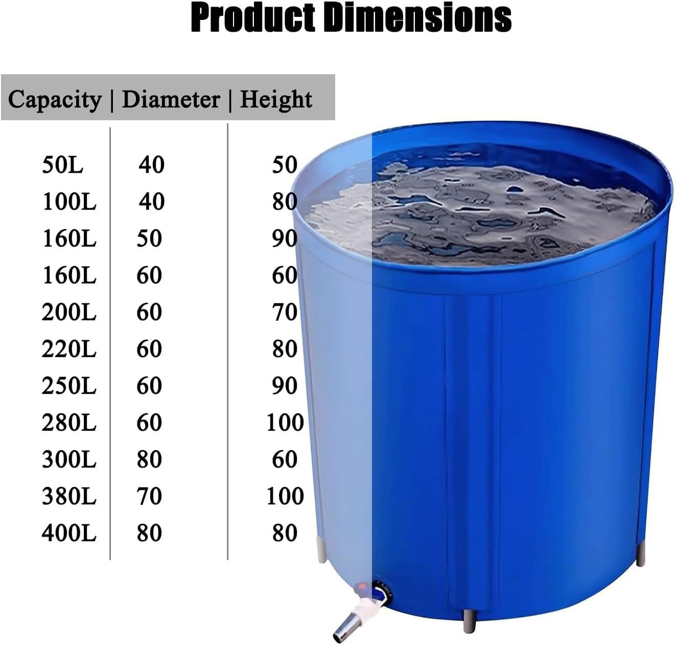 Barril de recogida de agua de lluvia, tanque de vejiga de agua portátil, bolsa de agua de gran capacidad con válvula de drenaje para jardín y estanque de peces sistema de cosecha