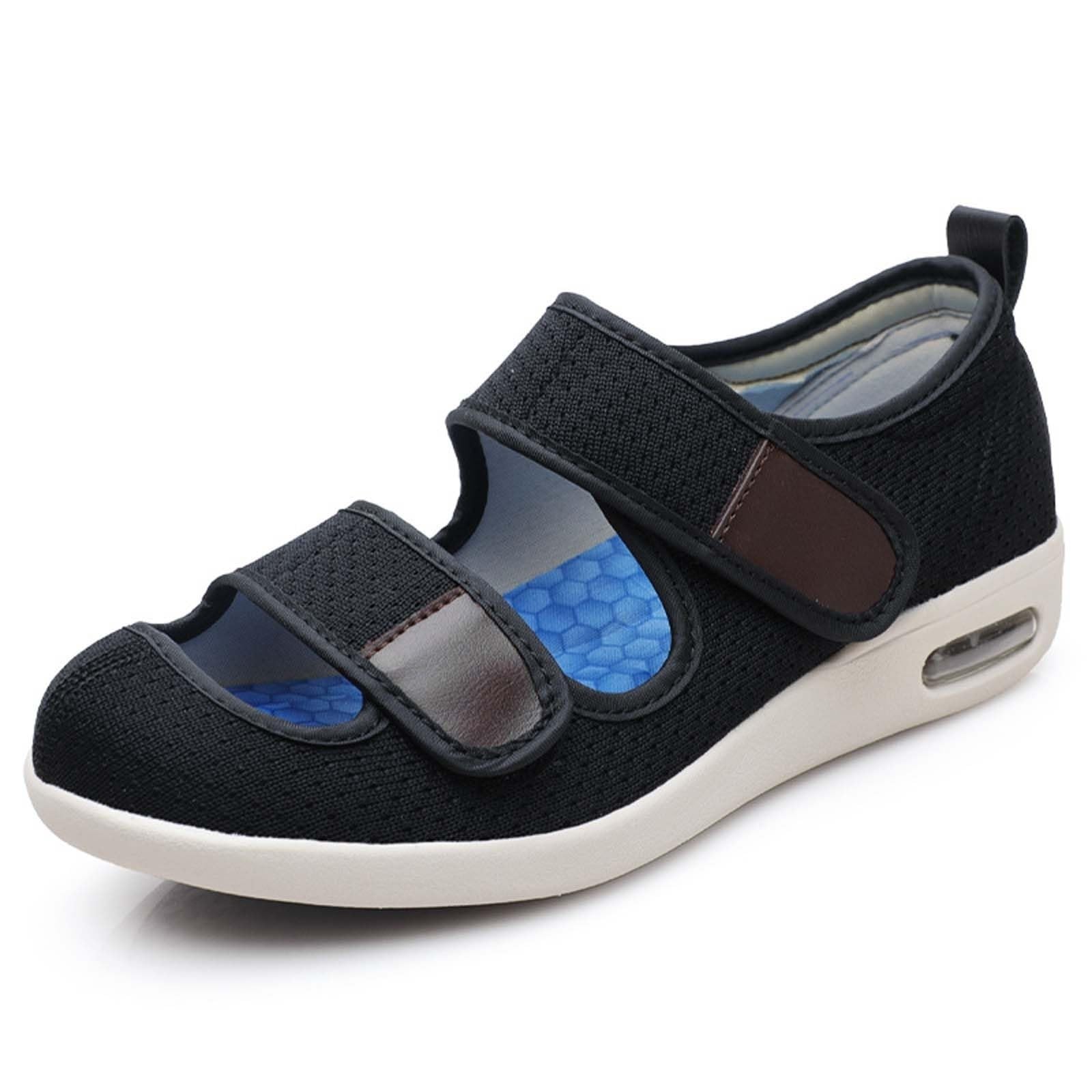 Buty dla diabetyków, buty o bardzo szerokiej szerokości Kobiety Mężczyźni, buty medyczne na opuchnięte stopy, ortopedyczne buty dla diabetyków z regulowanymi butami do chodzenia z pianki Memory(Czarny