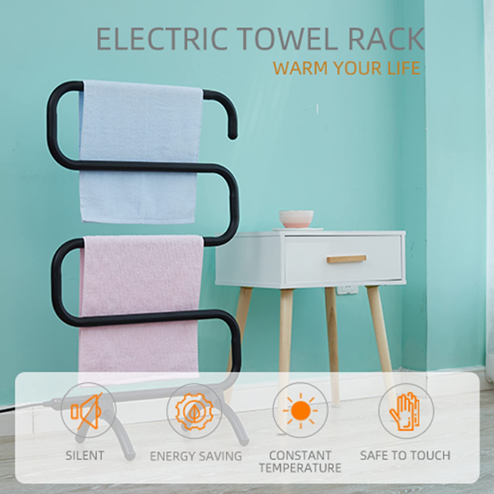 ZQFIDFYR Towel Warmer and Drying Rack, Stainless Steel Electric Heated Towel Rack, Free Standing Heated Towel Rail with 5 Bars for Bathroom (Black)