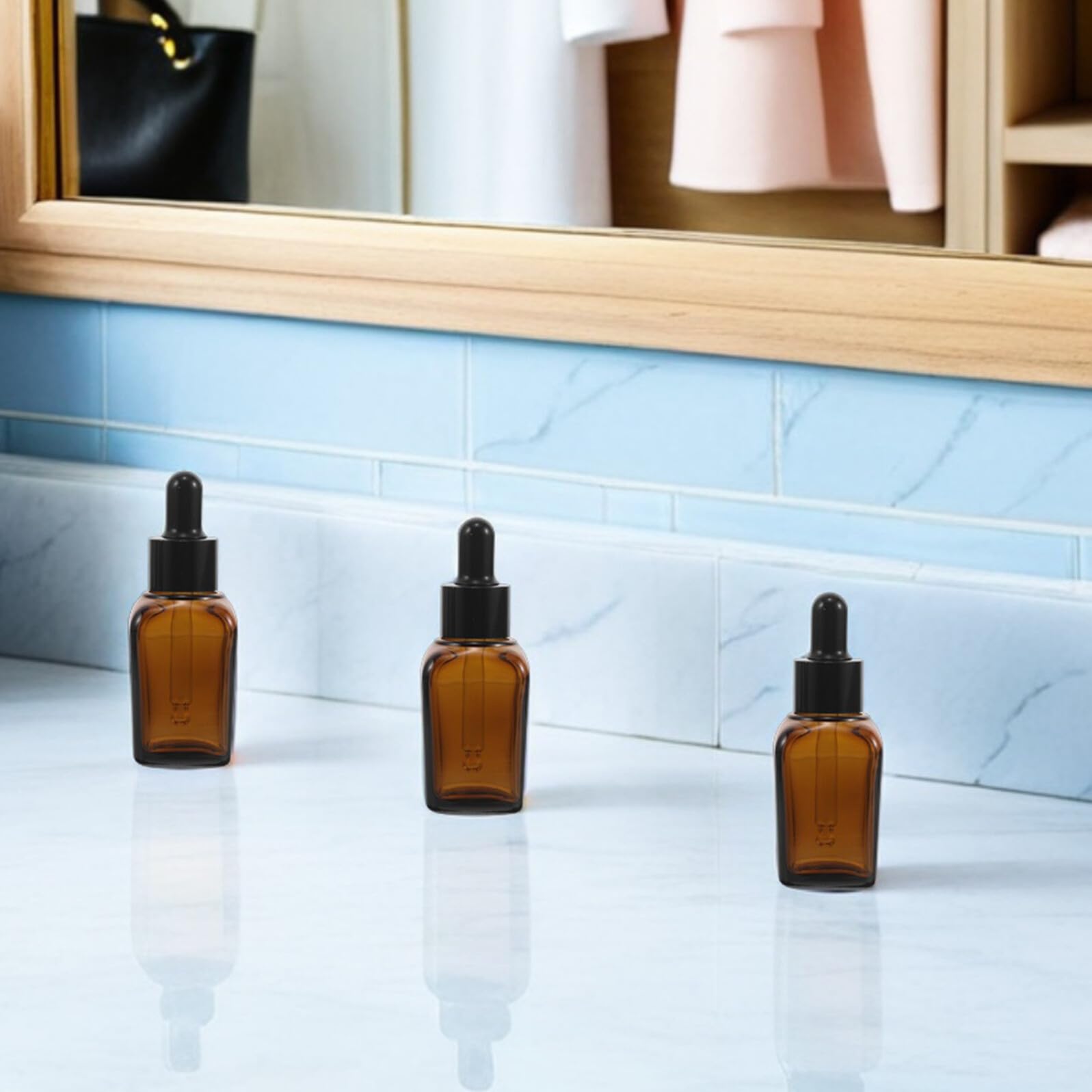 COLLBATH Braunglas Tropfflasche 20ml, Quadratisch, 20 Stück-pack | Feine Pipette, für Öl und Serum, Wiederbefüllbar, für Probenlagerung zu Hause