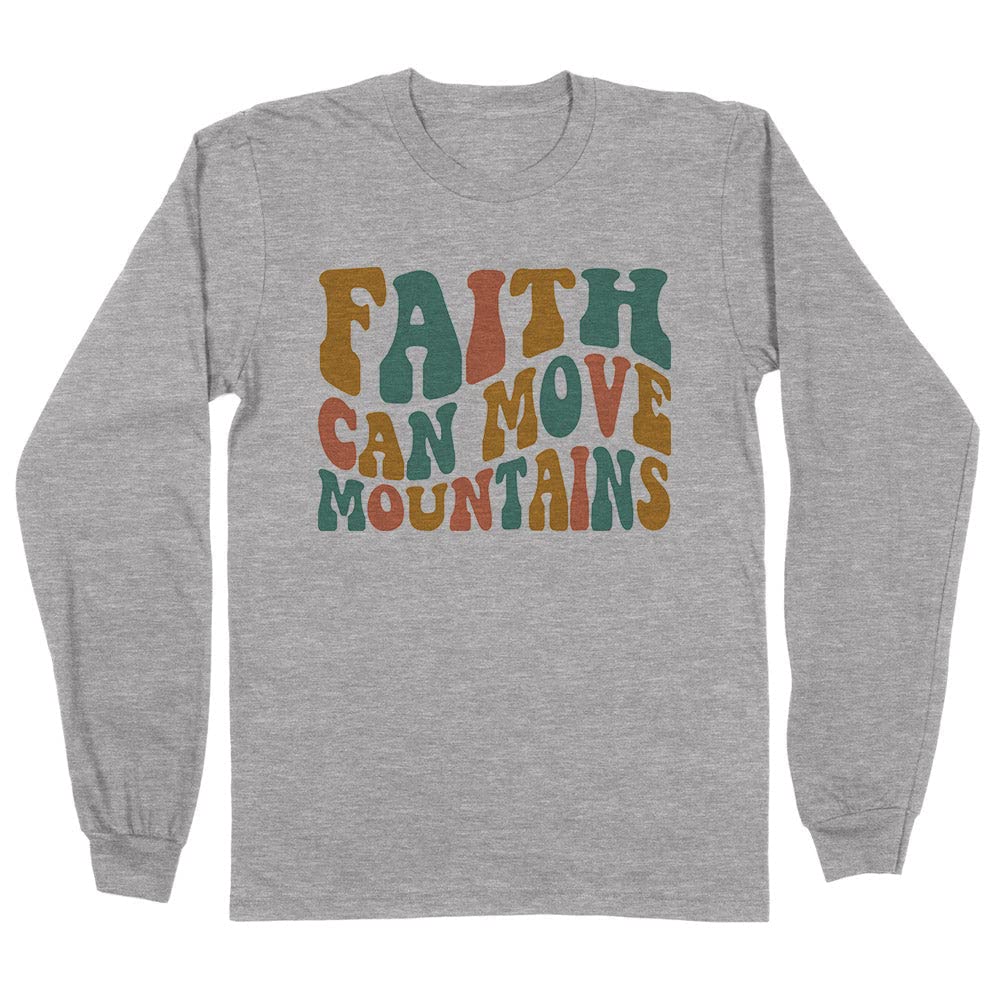Retro Wavy Faith Can Move Mountains Long Sleeve Shirt Unisex Medium Grey