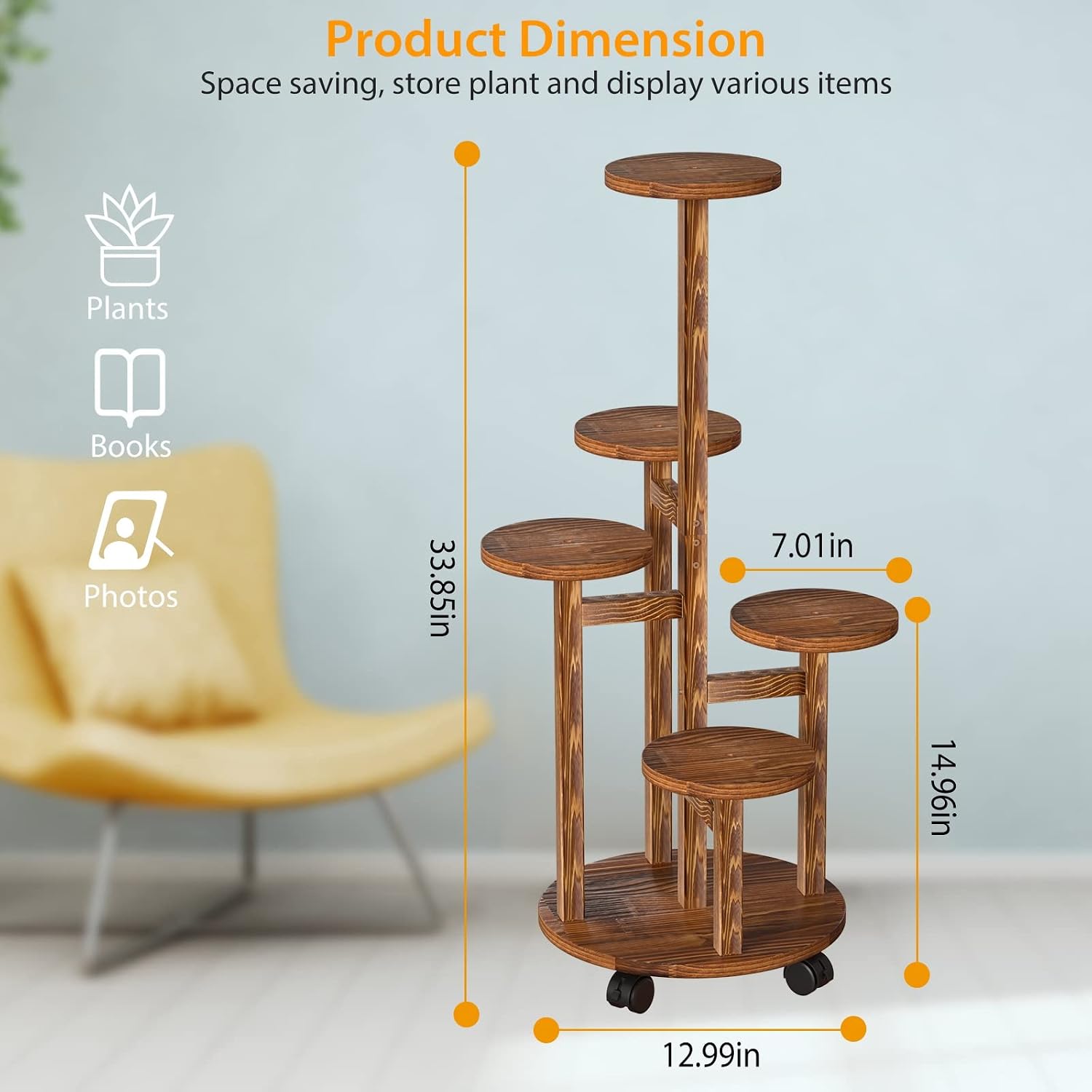 TeqHome Plant Stand Indoor, 5 Tiered Wooden Plant Stands for Indoor Plants Multiple, 34" Tall Corner Plant Shelf Multi-tier Flower Stands Planter Pot Holder for Outdoor Living Room Garden Balcony