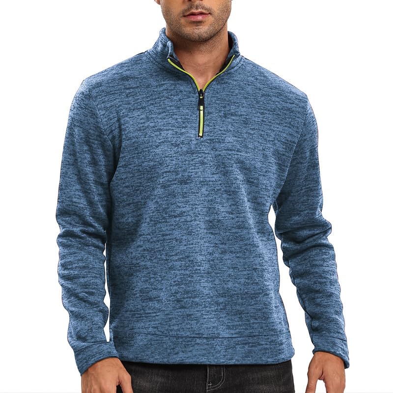 Men's 1/4 Zip Stand Collar Fleece Pullover Slim Fit Long Sleeve Casual Sweatshirts