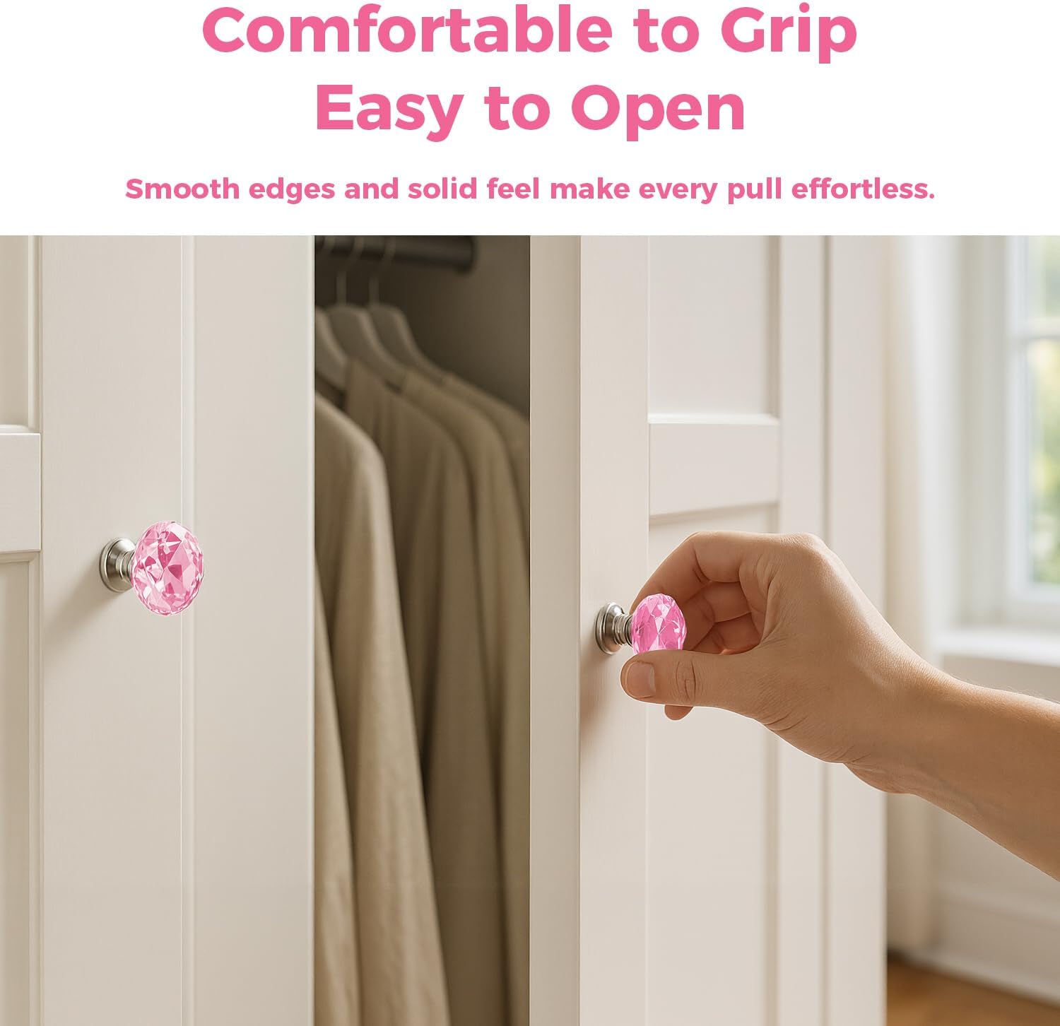 DEELF 25 Packs Kitchen Cabinet Knobs, 30 mm Crystal Cabinet Knobs, Diamond Dresser Handle Drawer Pulls, Dresser Knobs for Cabinets and Drawers, Pink
