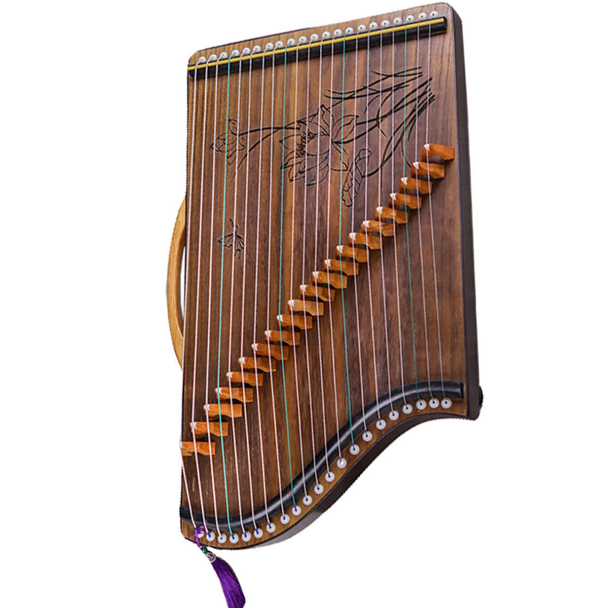 BASICM 21 Saiten Tragbarer Mini Gu Zheng, Guzheng Fingertrainer Mit Zubehör Und Griff, Geeignet Für Anfänger, Kinder, Erwachsene(Color:Und)