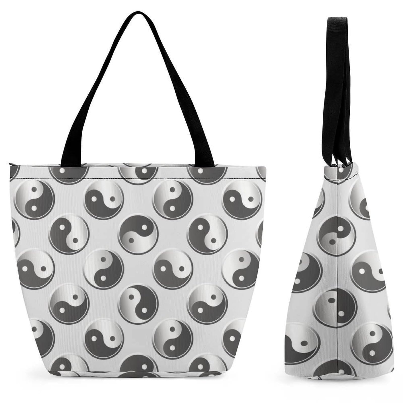 Sac de shopping Tai Chi femme - Grand sac de voyage chic noir et blanc - 8