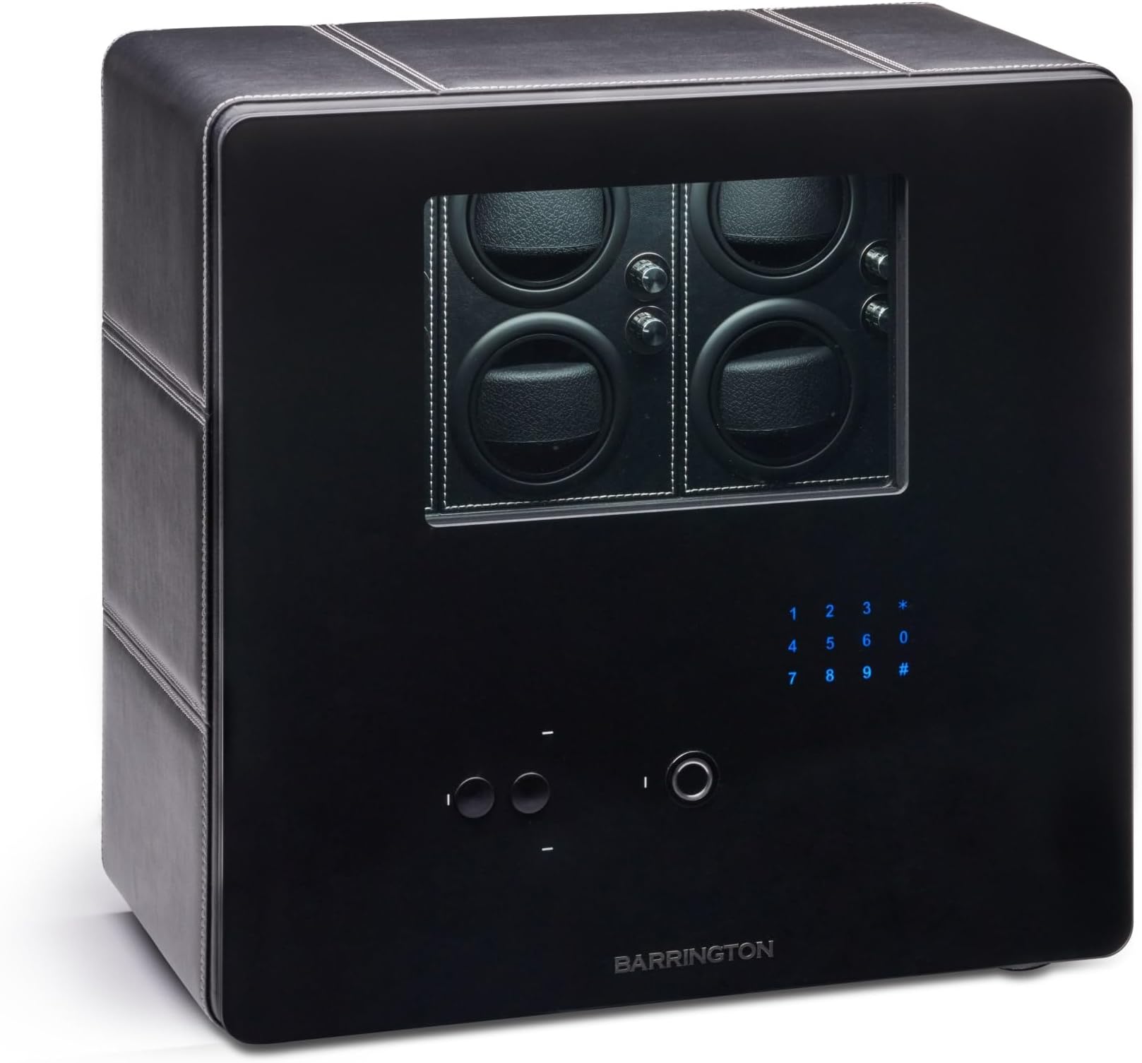 12 Watch Winder Safe - Steel and Bulletproof Glass Black Leatherette Cover Watch Organizer with Programmable Rotors and Fingerprint Sensor