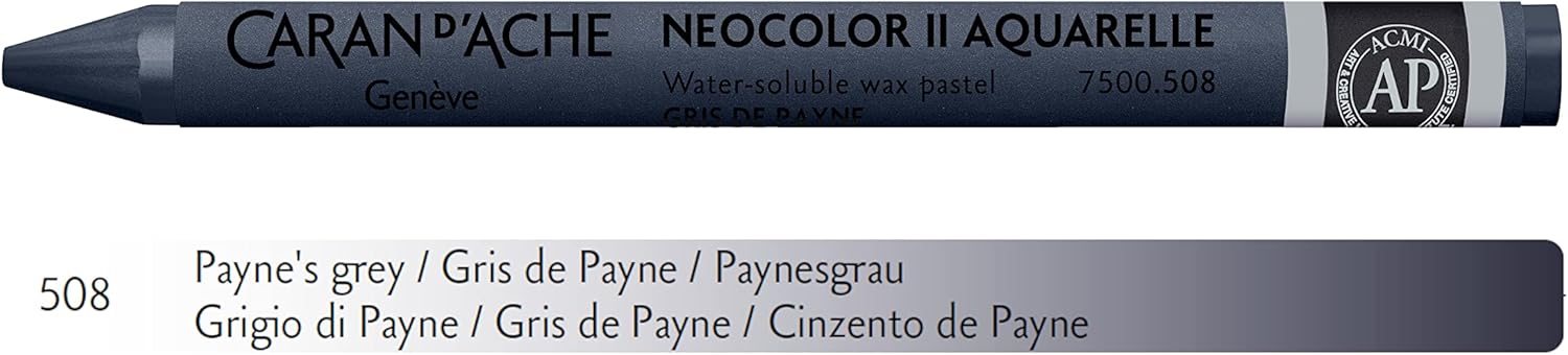 Caran d'Ache Neocolor II 508 Grey/Payne Grey (7500.508) / Pastel Pack of 10 (1 Pack) / Made of Water-soluble Wax/for Paper Cardboard Glass Wood Leather Fabric Stone
