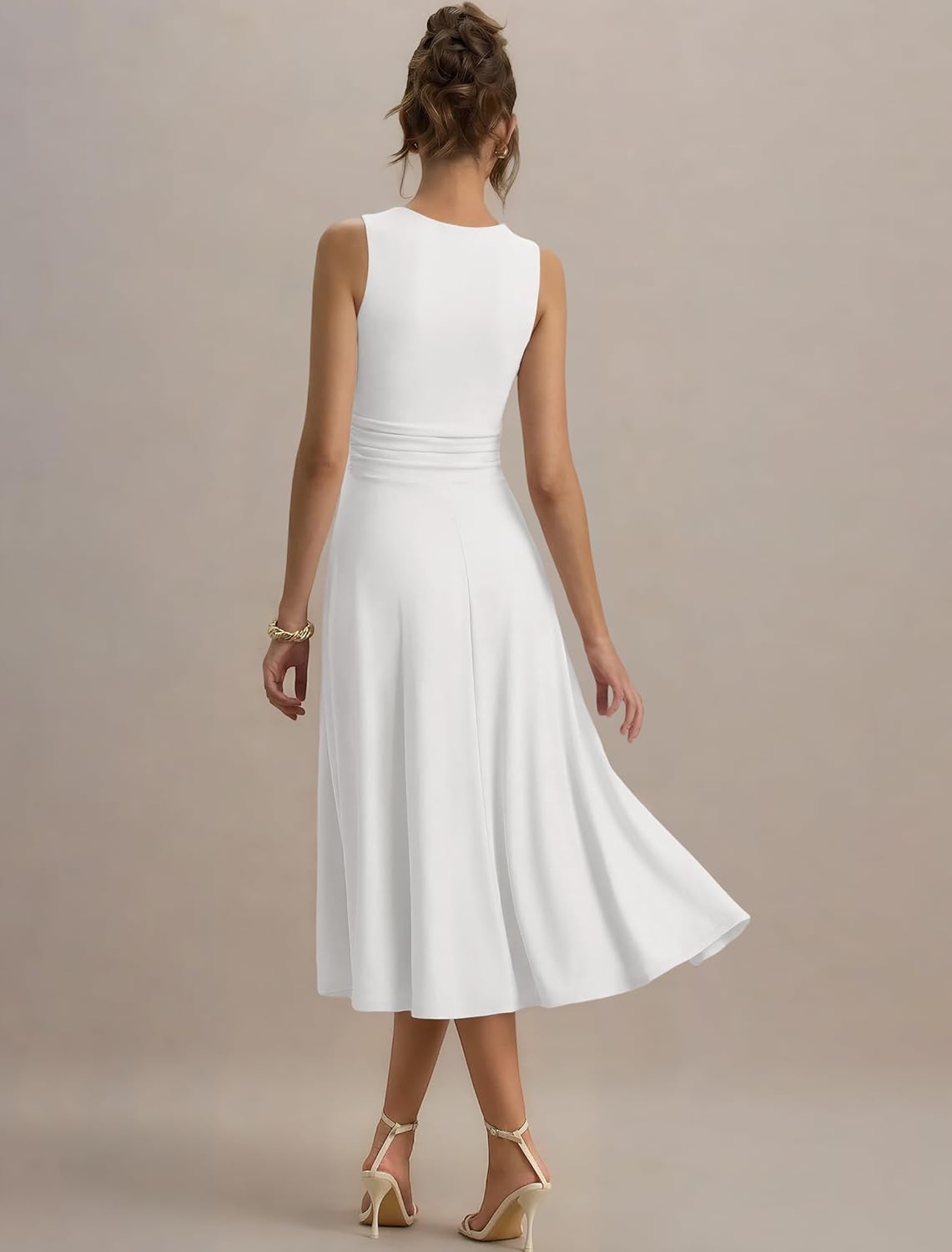 IWD Women's Square Neck A Line Midi Dress Ruched Waist Corset Flowy Elegant Wedding Guest Long Dresses