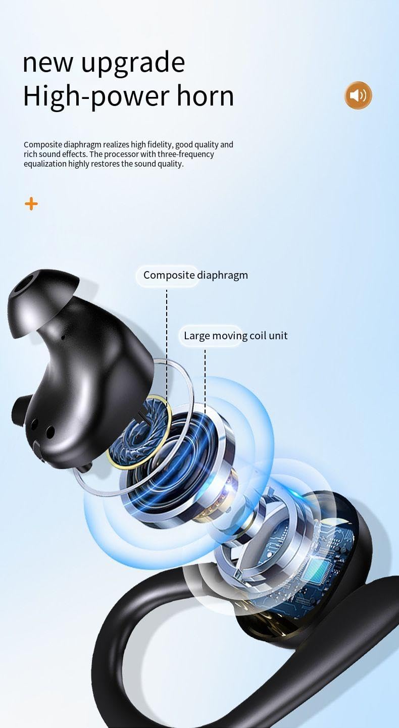 Wireless Earbuds Bluetooth V5.3 Earhook Headphones,Low- Latency Gaming in-Ear Headset,ENC Intelligent Noise Cancellation,200- Hour Playback Time Charging Compartment，HiFi Sound