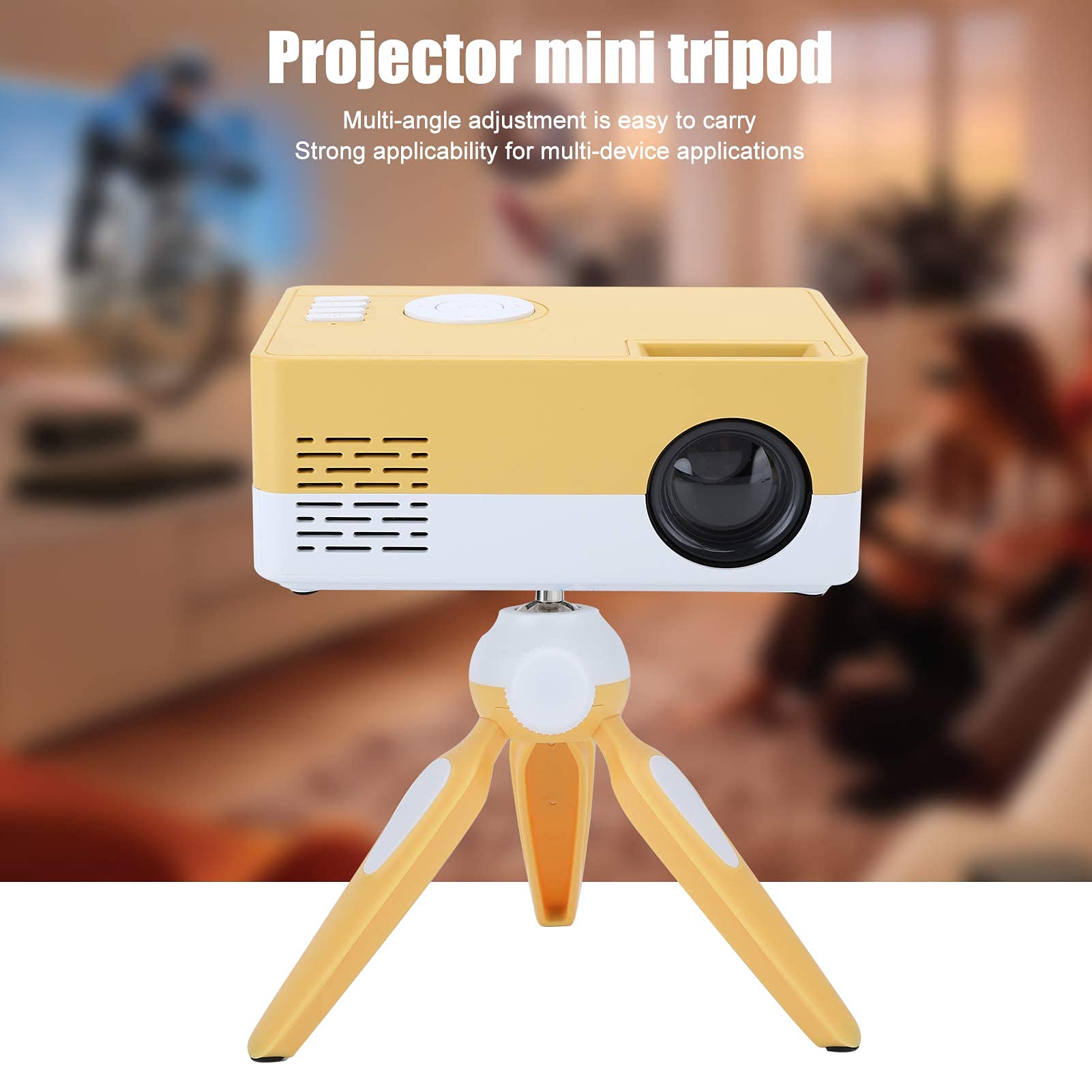 Dpofirs Proyector LED de 1800 LX, Mini proyector portátil con proyección de 24-60 Pulgadas, Reproductor Multimedia de Video de Cine en casa de 1920 X 1080p Proyector con Estante(Blanco Amarillo)