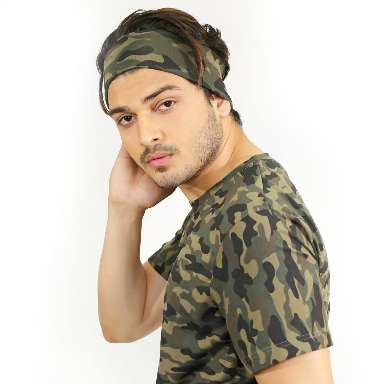 SOUL eTHICSCotton Head Band for Sports, Bike Riding, Gym, Yoga, Multipurpose Uses (Pack of 1), Green camo, Pack of 1