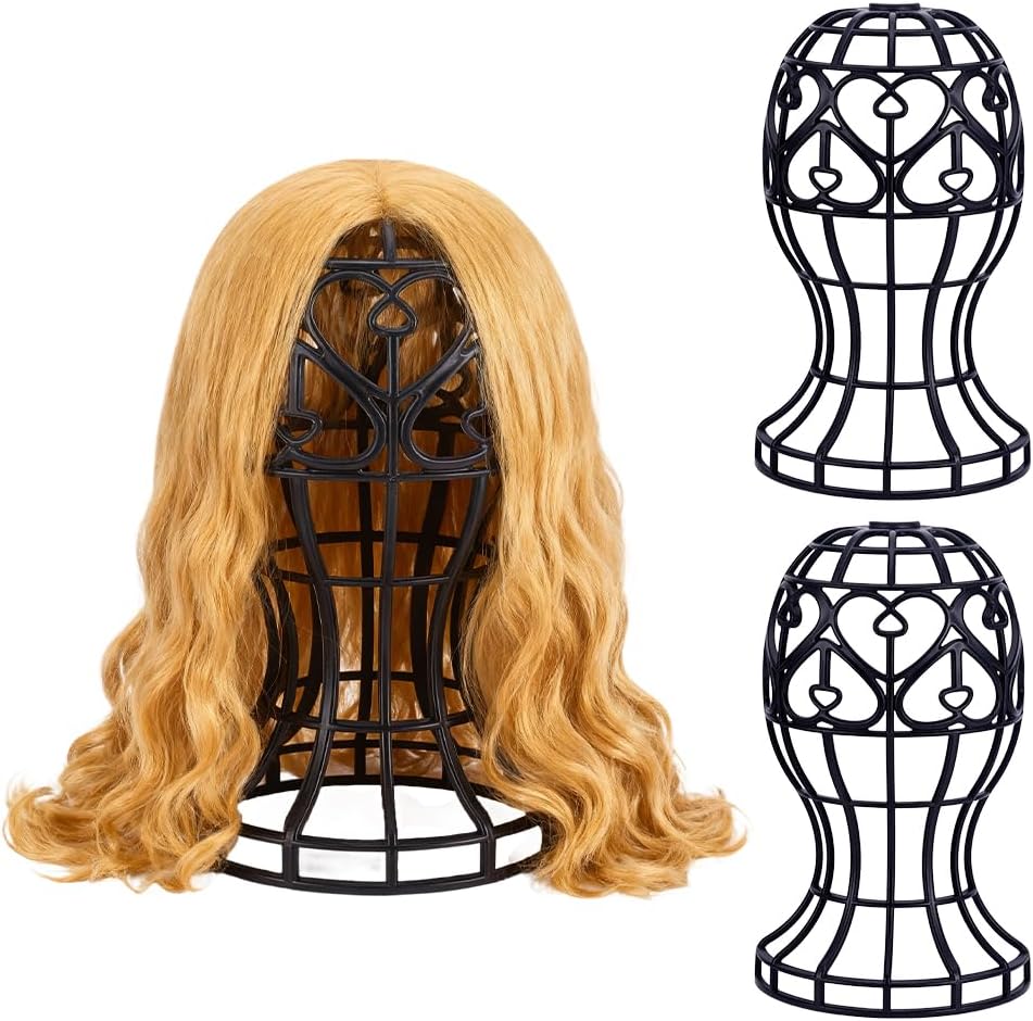 AHANDMAKER 3-Piece Black Wig Stand Plastic Mannequin Head-Shaped Styling Making Display for Styling Salon Use Hat Headdress Home Halloween Cosplay Display, 12x6.89in