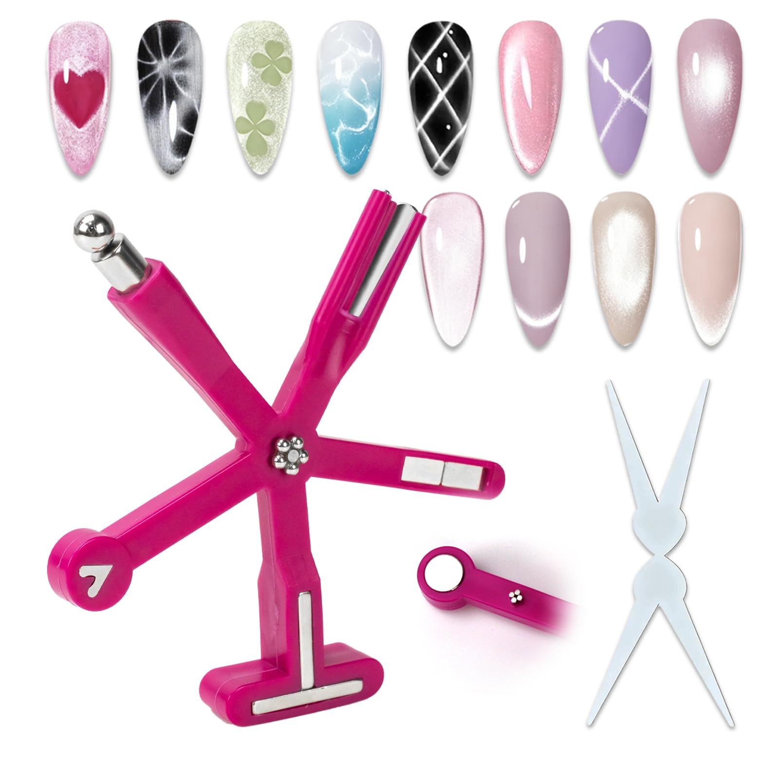 Cat Eye Magnet Set 9 In 1 Nail Magnets with Magnetic Ball Rose red