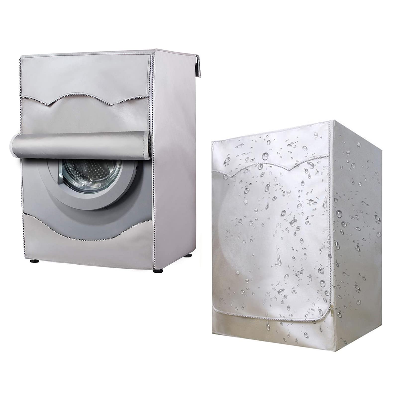 Front Load Washer Protection Cover - Waterproof Dustproof with Zipper for Most Front Loading Washers and Dryers - 85 x 60 x 65cm (Silver) (HN13YLJZ56)