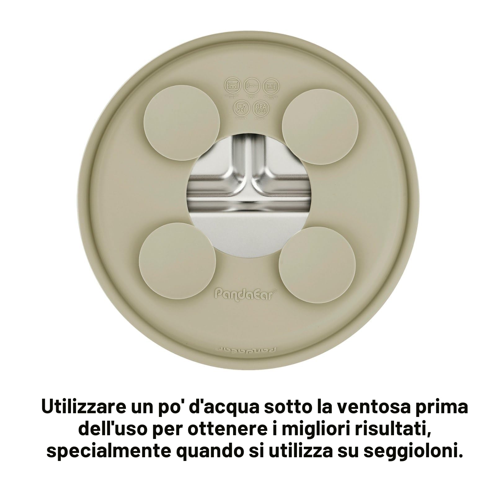 PandaEar Set da 2 Piatti in Acciaio Inossidabile con Ventosa per Neonati e Set da 2 Cucchiai e Forchette, Ustensili per Bambini, Piatti Divisi per Alimentazione Autonoma (Marrone chiaro/Noce)