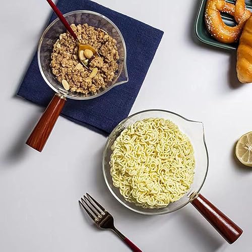 Miniatura 6 de Clear Glass Saucepan, Heat-resistant Mini Simmer Pot with Wood Handle, Glass Cookware Set Ramen Pot Cooktop Safe for Pasta Noodle, Soup, Milk, Baby