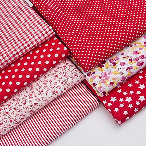 Image of Cotton Fabric DIY Making Supplies Quilting Patchwork Fabric Fat Quarter Bundles DIY for Quilting Cotton Patchwork Cushions (Red, 20 inch x 20 inch)
