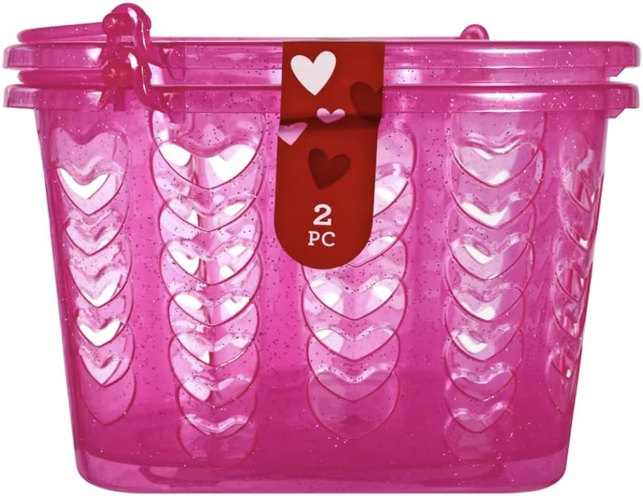 TLC Love Gift Basket with Handle 2pack Pink for Valentines Day Or Just Because Heart 5.5"x5"