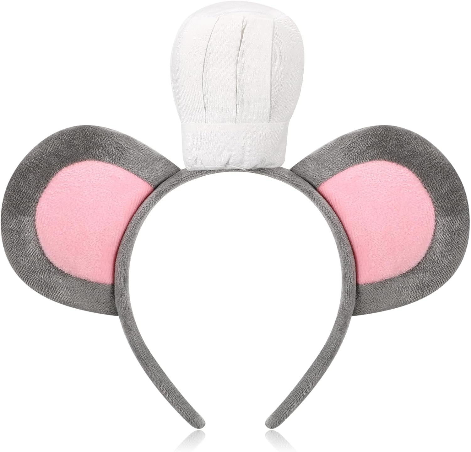 Mouse Headband with Chef Hat Mouse Cartoon Costume Headband for Halloween Cosplay Costume Party Decoration Gray