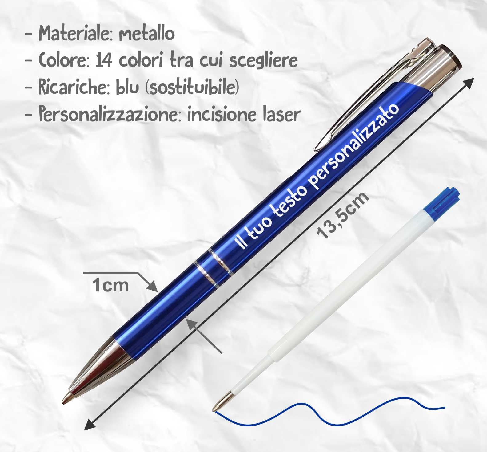 100x Penna personalizzata in metallo - Perfette come regalo personalizzato per gli ospiti di matrimoni, comunioni e compleanni, oppure come penne promozionali, Gadget Pubblicitari