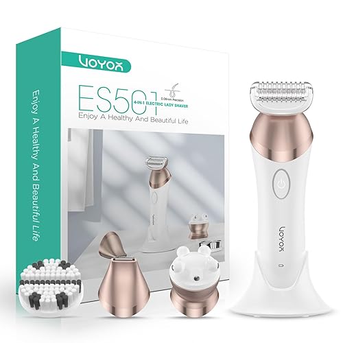 VOYOR Maquinillas de afeitar eléctricas para mujer, recortadora de bikini 4 en 1, afeitadora de aluminio para mujer, 4 cabezales de repuesto para