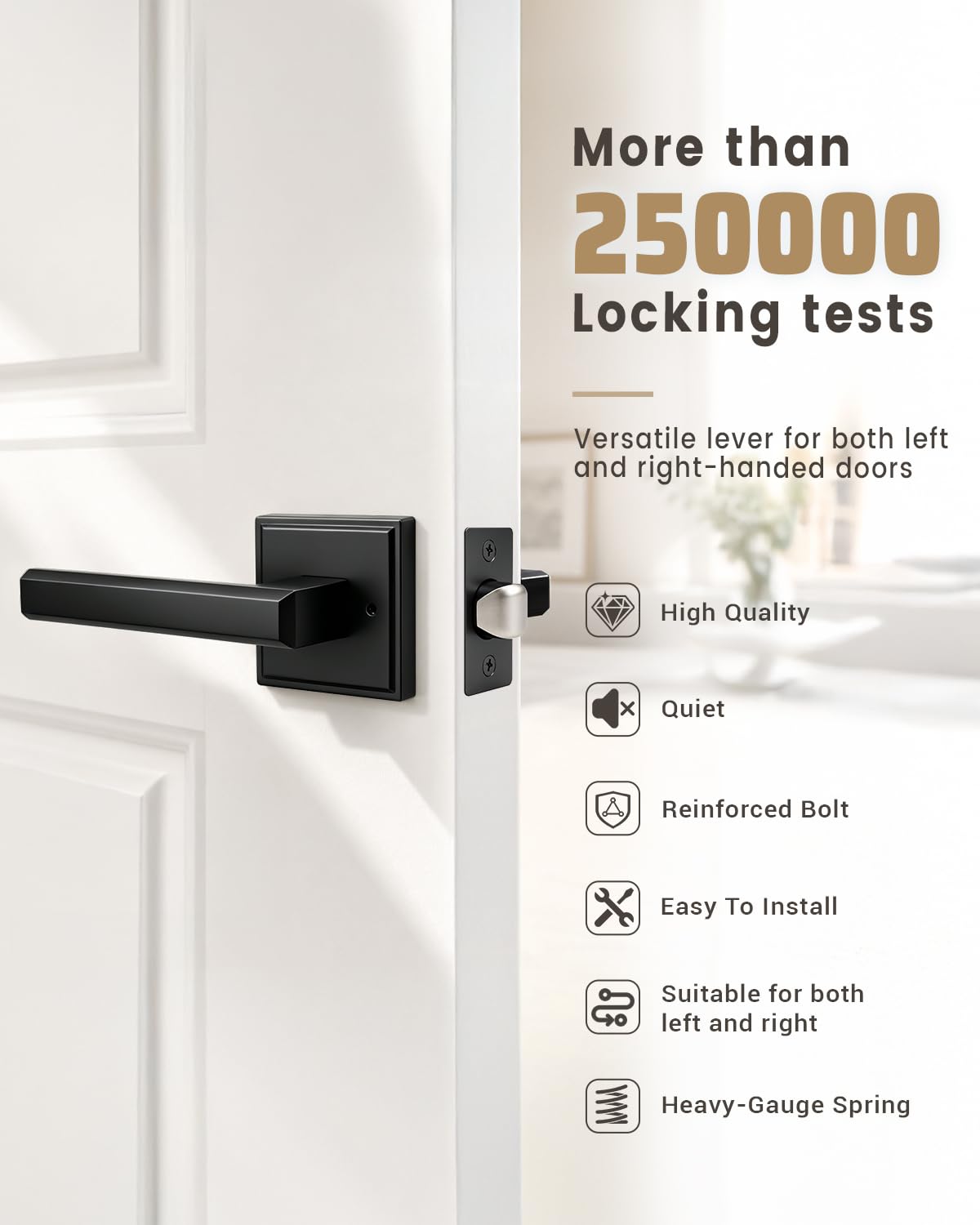 KNOBWELL Matte Black Door Knob with Lock - Keyless Entry -4