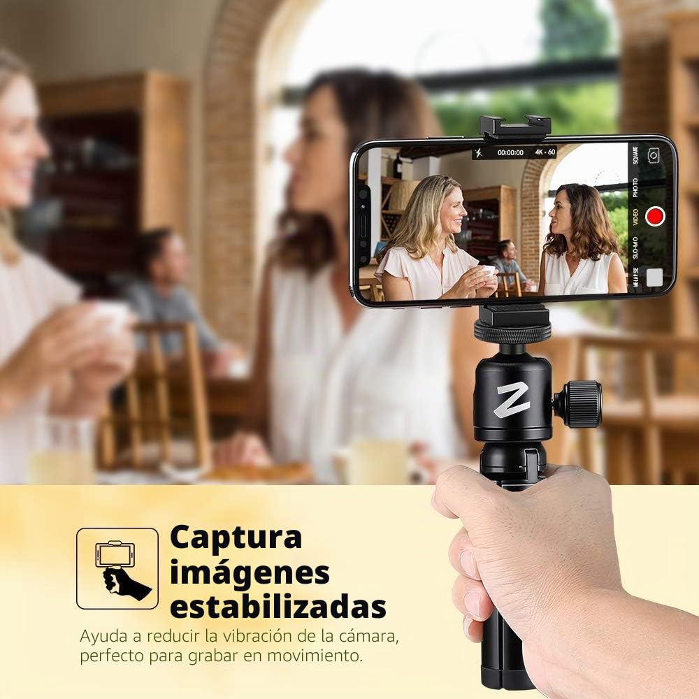 Zeadio Mini trípode de Metal + Soporte de Cabeza de Bola, para Escritorio, trípode para Smooth 4, Osmo Mobile, Vimble 2, estabilizador de Agarre con Mango de cardán y Todas Las cámaras