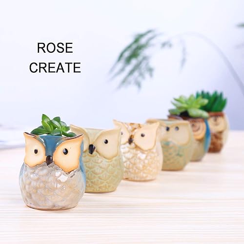 Miniatura 2 de pequeñas macetas de 2.5" (6.35 cm) en forma de buho, de cerámica con orificio en la parte inferior, para bonsáis y plantas suculentas - 6 unidades